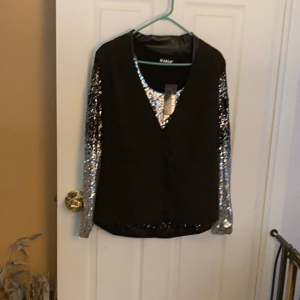 2 Peace silver sequin Kami black coat with sequin sleeves